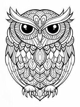 Zentangle Owl Coloring Page, Zen Art Owl Coloring Page, Owl Coloring book, Bird Coloring Page