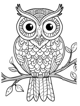 Zentangle Owl Coloring Page, Zen Art Owl Coloring Page, Owl Coloring book, Bird Coloring Page