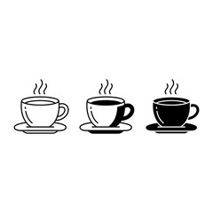 Fototapeta premium 3 Coffee Cup icons featuring hot tea mugs and saucers, outline solid styles, UI and web interface design