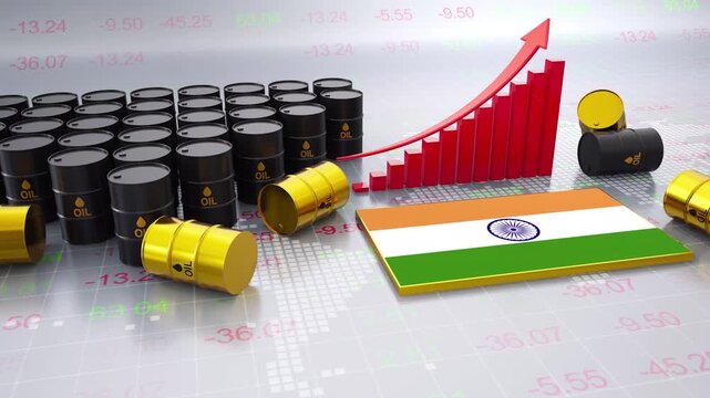 India Oil Price Increase Concept With Bar Chart and Oil Barrels