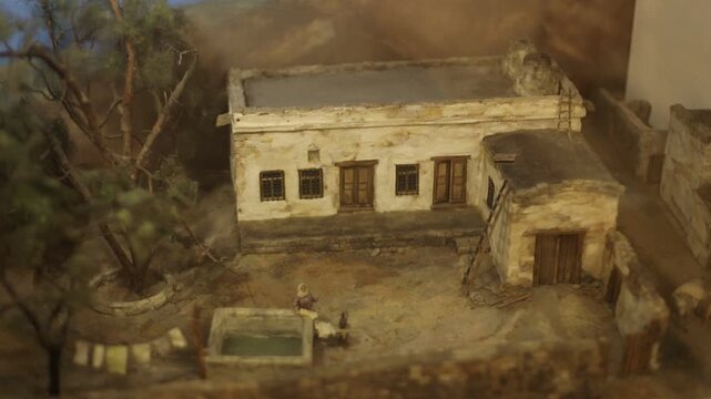 A historic structure on display at a cultural institution