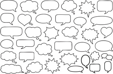 Obraz premium Hand Drawn Speech Bubbles Set, Comic Chat Dialog Clouds, Doodle Communication Icons Collection