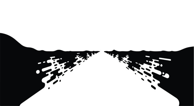 Abstract black and white road tunnel entrance illustration