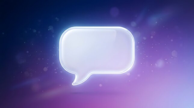 Soft glowing blank message bubble on purple background