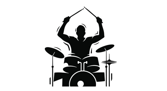 drummer silhouette playing drums vector illustration