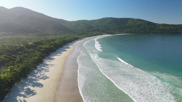 Aerial view of the beach of Lopes Mendes on the island of Ilha Grande in Brazil