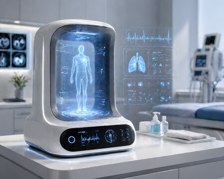 Portable medical scanner displaying full body health diagnostics