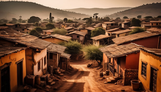 Silent Rural African Village During Extreme Summer Heat and Intense Sun