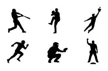 Fototapeta premium Baseball Player Silhouettes: Action Poses for Sports Graphics, SVG Icons for Game Design, Athletic Figures for Team Branding