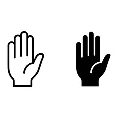 Obraz premium 2 Hand icons palm stop gesture, outline solid styles, UI and web interface design