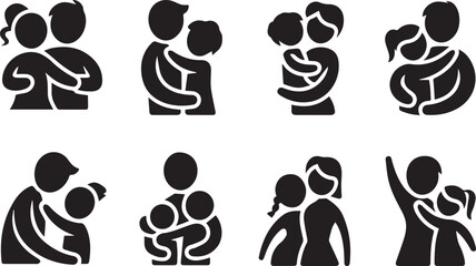 Fototapeta premium flat design family care icons set with diverse parenting and child protection symbols vector illustration
