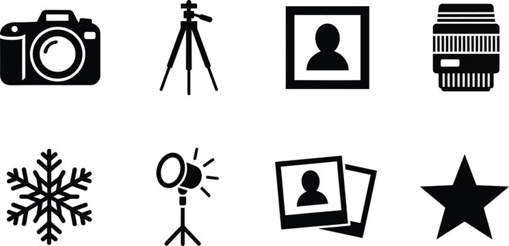 collection of photography and videography equipment icons flat design vector illustration