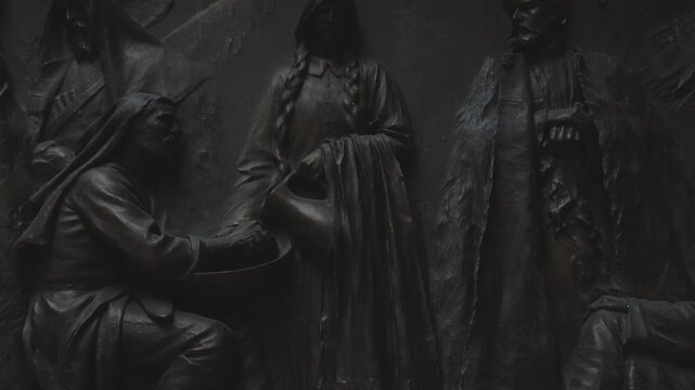 Russia. St. Petersburg, August 8, 2020 A statue depicting two people in a kneeling position, representing love or devotion