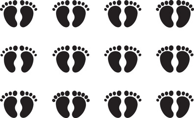 Obraz premium set of twelve minimalist black footprint icons on white background for tracking or step counting