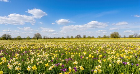 Fototapeta premium field of spring flowers and perfect sky 