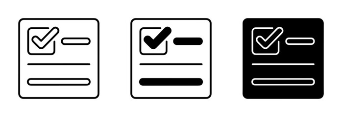 Obraz premium Checklist Icons Set, Task Completion Symbols, To-Do List Graphics, Survey Options, Approval Status, Vector Graphics