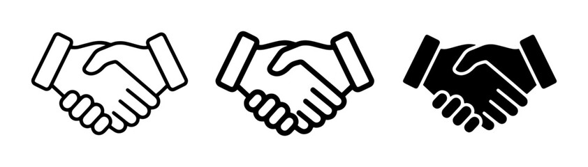 Fototapeta premium Handshake Icons Set: Agreement, Partnership, and Trust Symbols in Outline and Solid Styles, Vector Graphics for Business Concepts