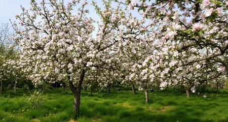 Fototapeta premium blooming apple trees in spring in the garden 
