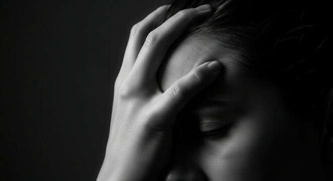 A Person's Hand Covering Forehead Showing Inner Turmoil and Deep Emotional Distress