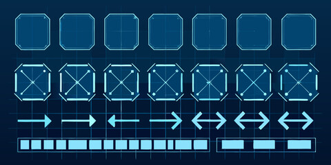futuristic user interface elements sci fi hud kit on dark blue background © John Lee