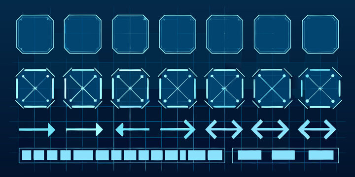futuristic user interface elements sci fi hud kit on dark blue background