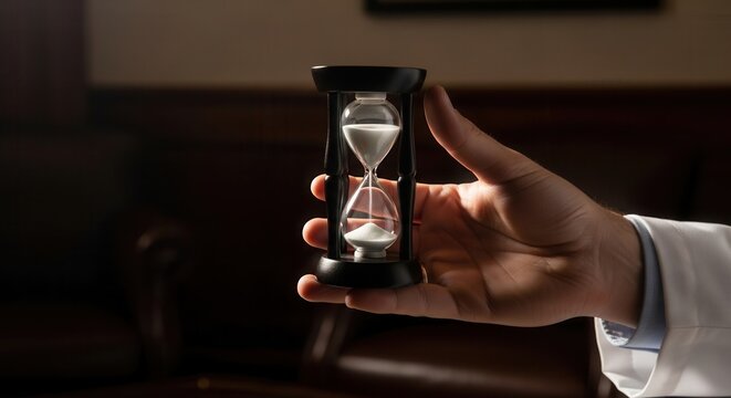 A Person's Hand Holding an Hourglass Demonstrating the Passage Of Important Time