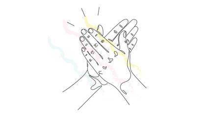 Obraz premium Continuous line drawing of two pairs of hands clapping together as expression of joy applause celebration or support isolated on white.
