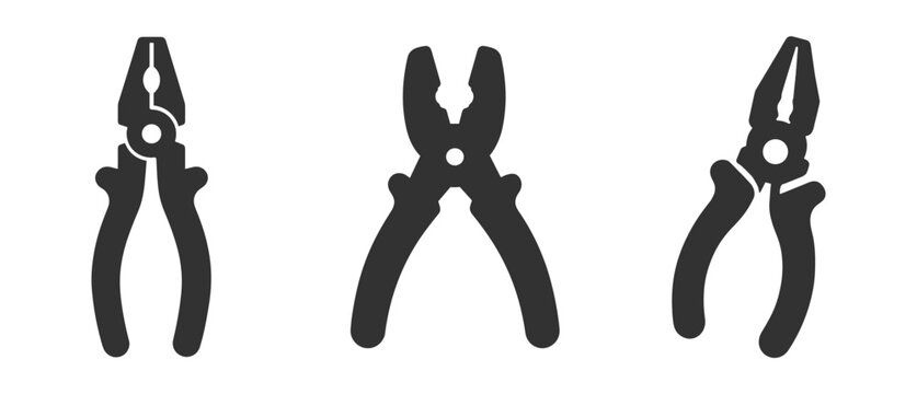 three different types of pliers icons tool set on transparent background