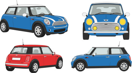Compact hatchback car vector set with modern city automobile in multiple perspective views illustration © Shabita