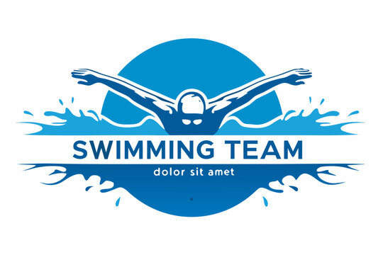 Swimming team logo with swimmer silhouette and water splash