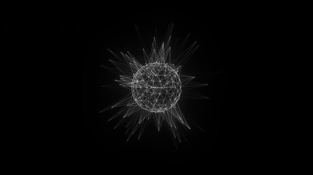 Rotating spiky sphere HUD element. Plexus style connecting lines and dots. loop