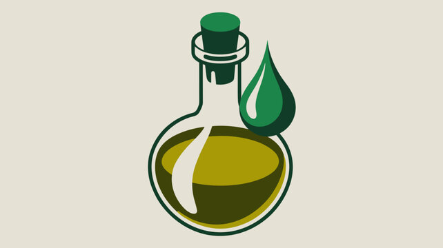 Isometric glass bottle of golden olive oil with green drop &ndash; Ideal for gourmet food branding, Mediterranean recipes, or kitchen decor.