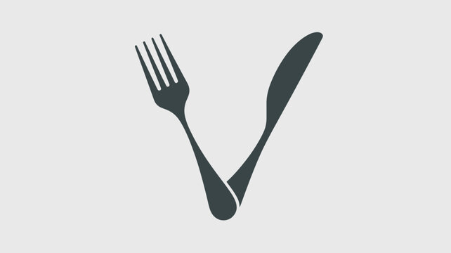 Sleek charcoal fork and knife forming a symmetrical V &ndash; Suitable for wedding catering logos, bistro menus, or food industry graphics.