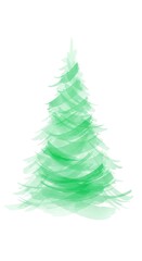 Obraz premium An ethereal watercolor illustration of a minimalist Christmas tree showcases soft pastel green hues, light brushstrokes, and a calm spirit, artistic style, hand-painted, minimalist