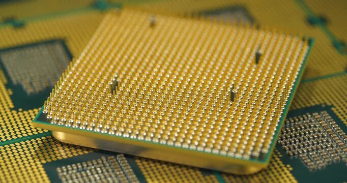 PC CPU close up highlighting micro pin arrangement for high speed computing