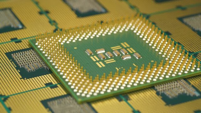 Close up of computer CPU showing micro pin grid for stable motherboard connection