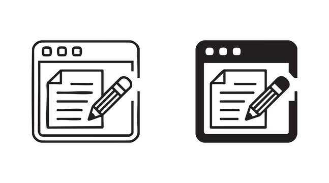 Web browser window with edit file icon outline and solid doodle styles for online content creation.
