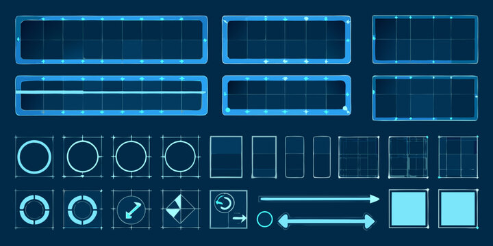 futuristic user interface elements sci fi hud kit blue on dark background