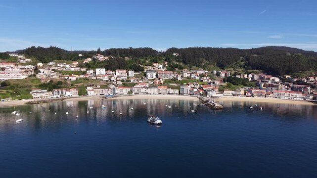 Rax&oacute;, Poio Pontevedra Galicia. Coastal town bay with fishing boats and beach