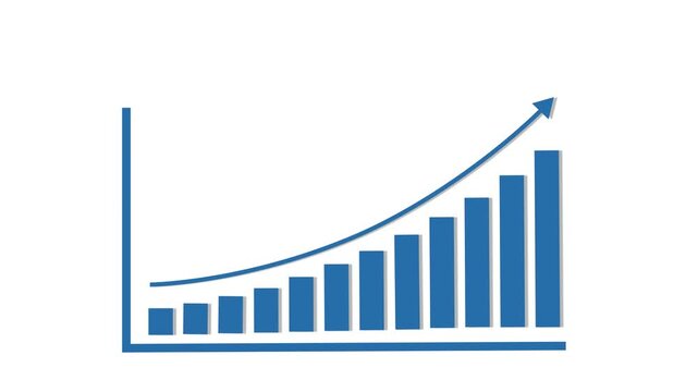 Business growth concept in graph chart showing marketing sales profit increasing to future target. business graph success Statistics bars columns growth animation arrow on white background.