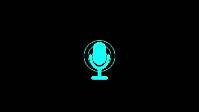 blue color radio wave and voice recording podcast mic microphone button icon animation.4k video.