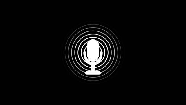 White color radio wave and voice recording podcast mic microphone button icon animation.4k video.