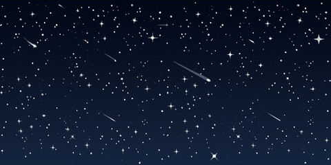 Starry night sky with shooting stars dark blue background © Shuvra Majumder