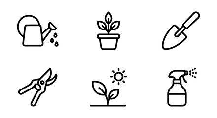 Gardening icons, plant care symbols, gardening tools, vector set © MR
