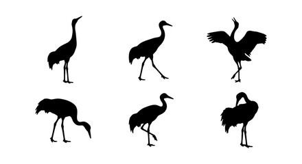 Obraz premium Crane silhouettes, bird icons, black cranes, vector graphics, wildlife illustrations