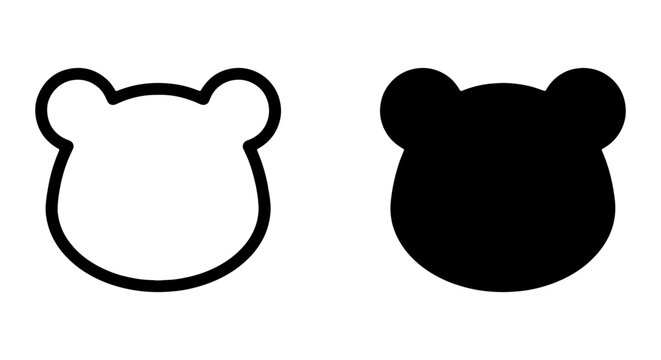 Bear head icons, black and white, vector illustrations, simple shapes