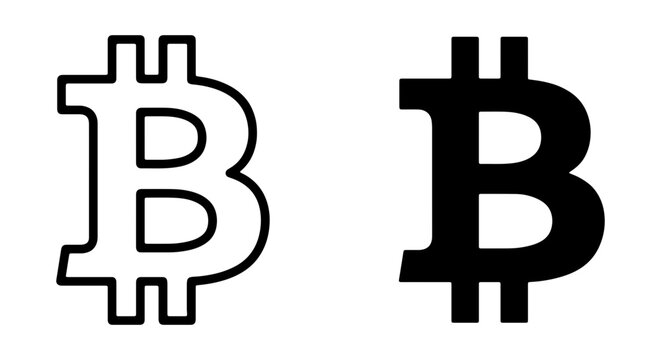 Bitcoin logo icons, cryptocurrency symbols, blockchain signs, financial tokens