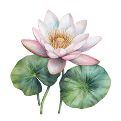 watercolor of Water Lily Branch graphic, isolated on a white background. © soltrex