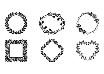 Fototapeta premium 6 Floral Wreath icons heart laurel frame, outline solid styles, UI and web interface design