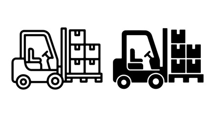 Forklift icons, industrial vehicles, warehouse equipment, logistics symbols © KHAN